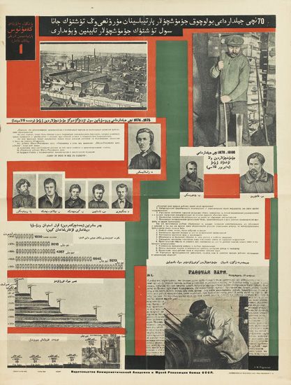 ALEXANDER RODCHENKO (1891-1956). [THE HISTORY OF THE COMMUNIST PARTY IN POSTERS.] 1926. 28x21 inches, 71x54 cm.